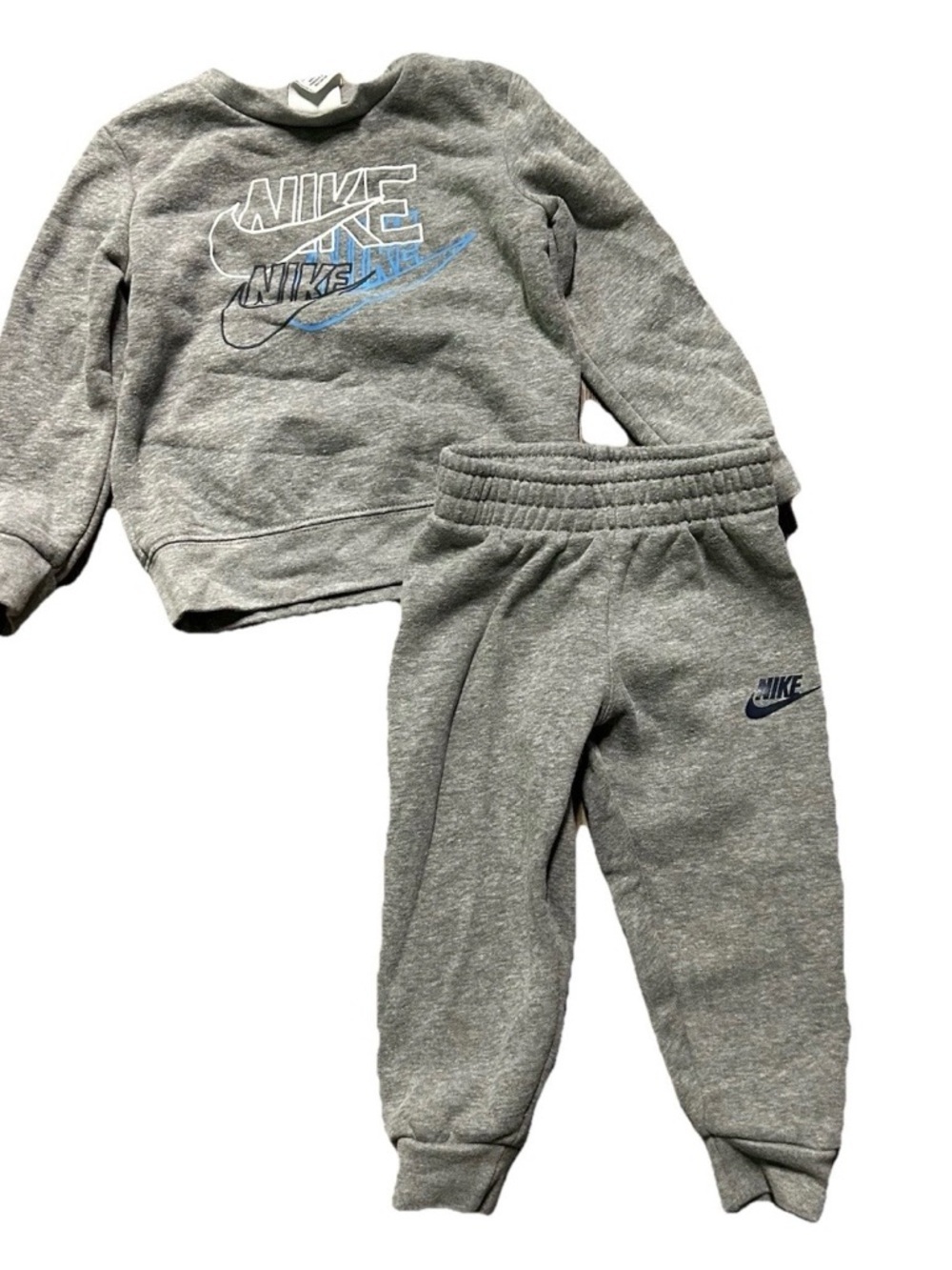 Toddler Boy Grey Nike Sweatshirt Sweatpants Set Size 2T White Blue Logo